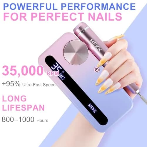 MEKK Professional Nail Drill 35000RPM with LCD Display & 12 Bits | Cordless E-File for Acrylic Gel Nails thumbnail 2