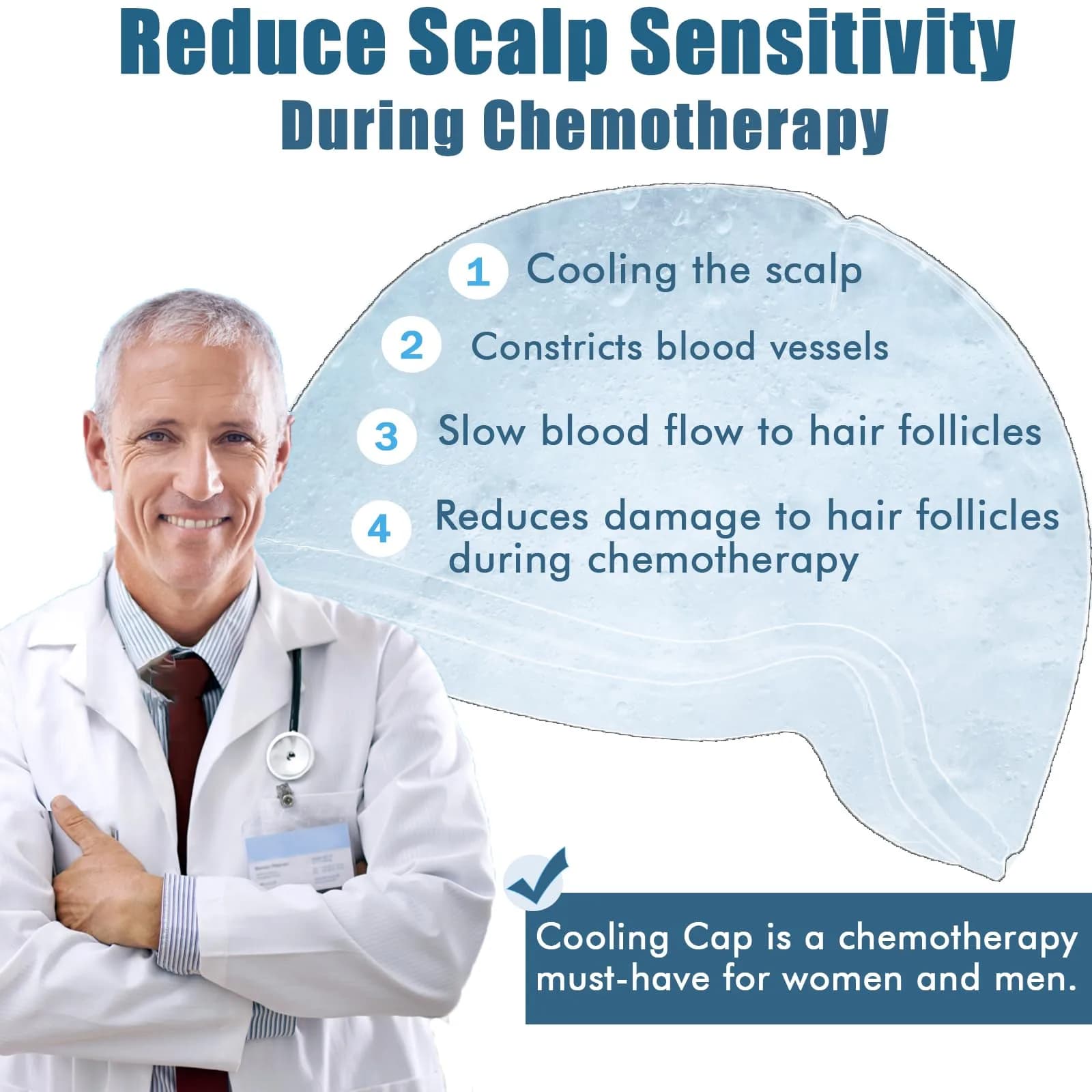 sfiocoopck Cold Cap for Chemotherapy Patients, Migraine Ice Hat 360° Fit | Scalp Cooling for Hair Loss Prevention - view 2
