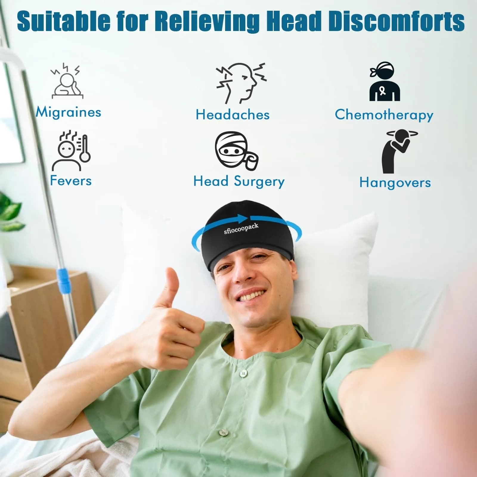 sfiocoopck Cold Cap for Chemotherapy Patients, Migraine Ice Hat 360° Fit | Scalp Cooling for Hair Loss Prevention - view 3