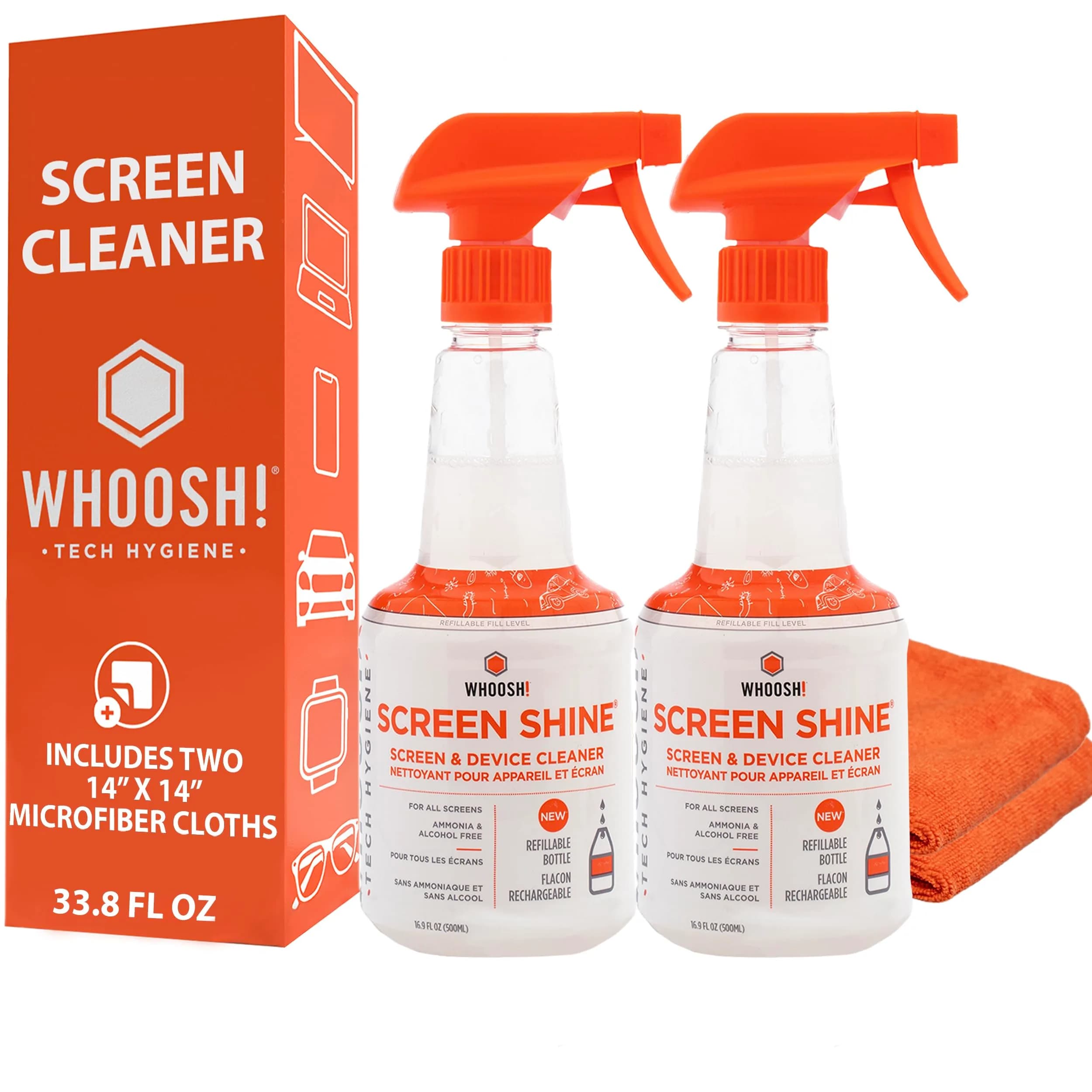 WHOOSH! Pro Screen Cleaner 1000ml (33.8 Fl Oz) | Streak-Free Electronics Cleaning Kit for TVs, Laptops, and Phones