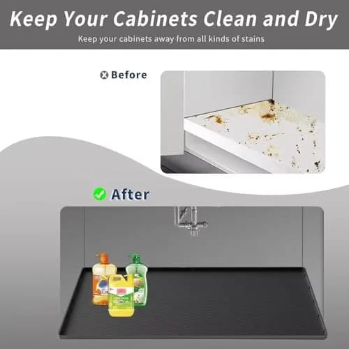 Sazteay Under Kitchen Sink Mat 25" x 19" | Waterproof Silicone Protector for Kitchen & Bathroom Cabinets thumbnail 7