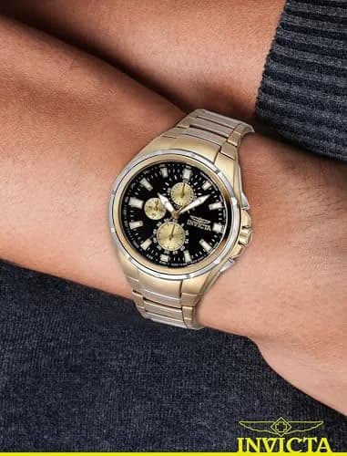 Invicta Aviator Men 50mm Quartz Gold Watch | Modern Style & 5ATM Water Resistance thumbnail 2