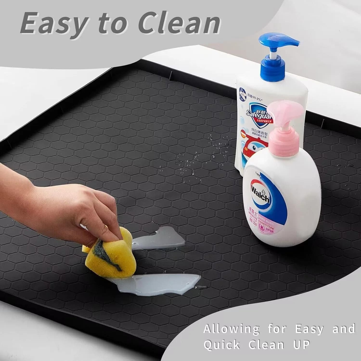 Sazteay Under Kitchen Sink Mat 28" x 19" Waterproof Silicone Protector for Kitchen & Bathroom Cabinets thumbnail 8
