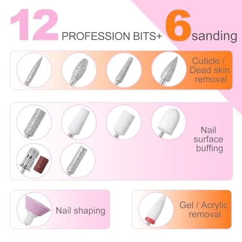 MEKK Professional Nail Drill 35000RPM Cordless E-File | 17.7cm (6.97in) Orange-Pink thumbnail 4