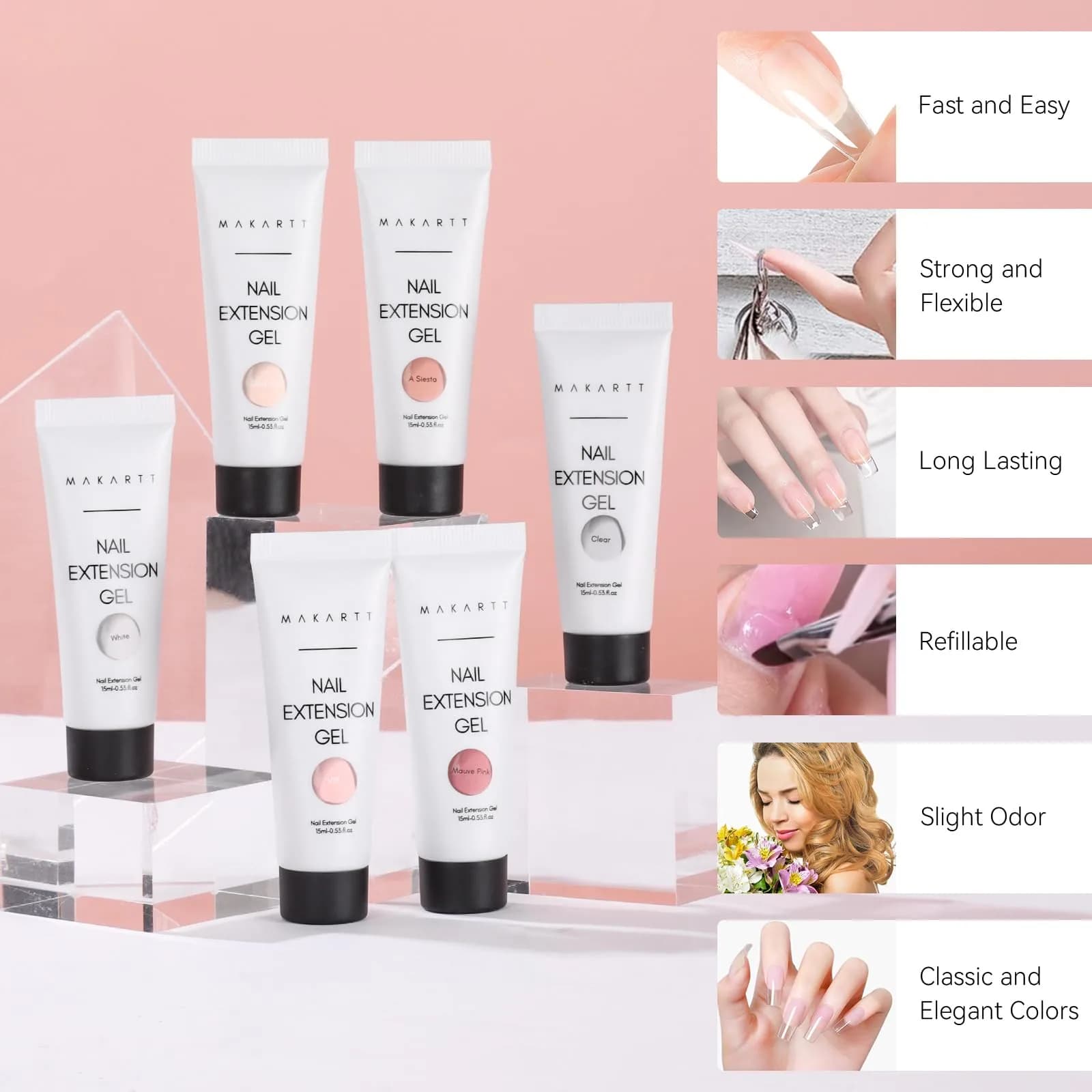 Makartt Poly Nail Gel Kit 6 Neutral Colors 15ml (0.5 Fl Oz) | Hema-Free Builder Gel for Extension Nails - view 5