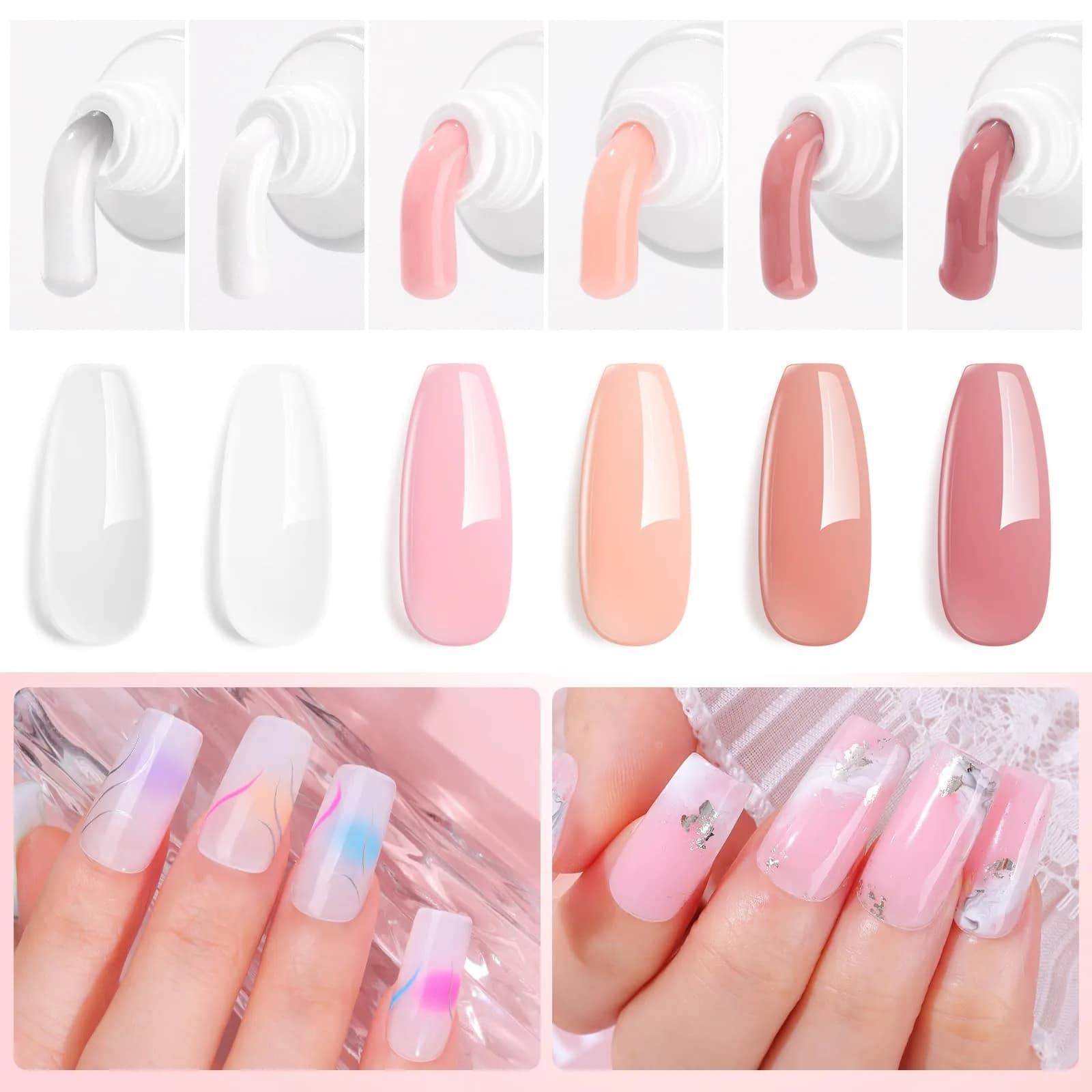 Makartt Hema-Free Poly Nail Gel Kit - 6 Clear Nude Pink Colors for Nail Extensions - view 2