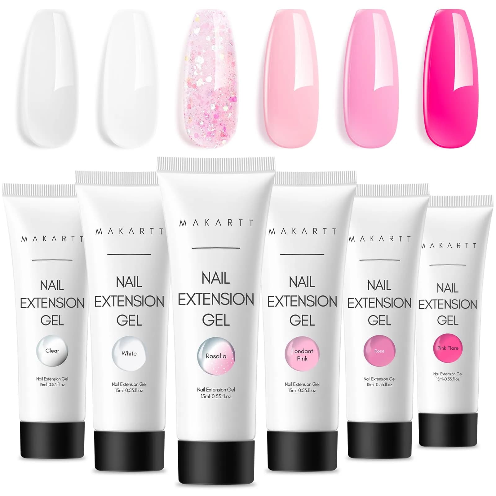 Makartt Hema-Free Poly Nail Gel Kit - Pink Series Colors, 6 Pcs Clear Pink White Rose Pink - main product image