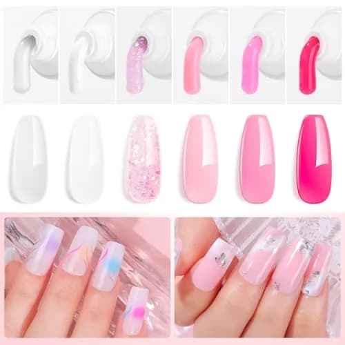 Makartt Poly Nail Gel Set: 6 Colors, Clear Pink White Rose Pink | French Style, Solid Pattern, Glossy Finish thumbnail 4