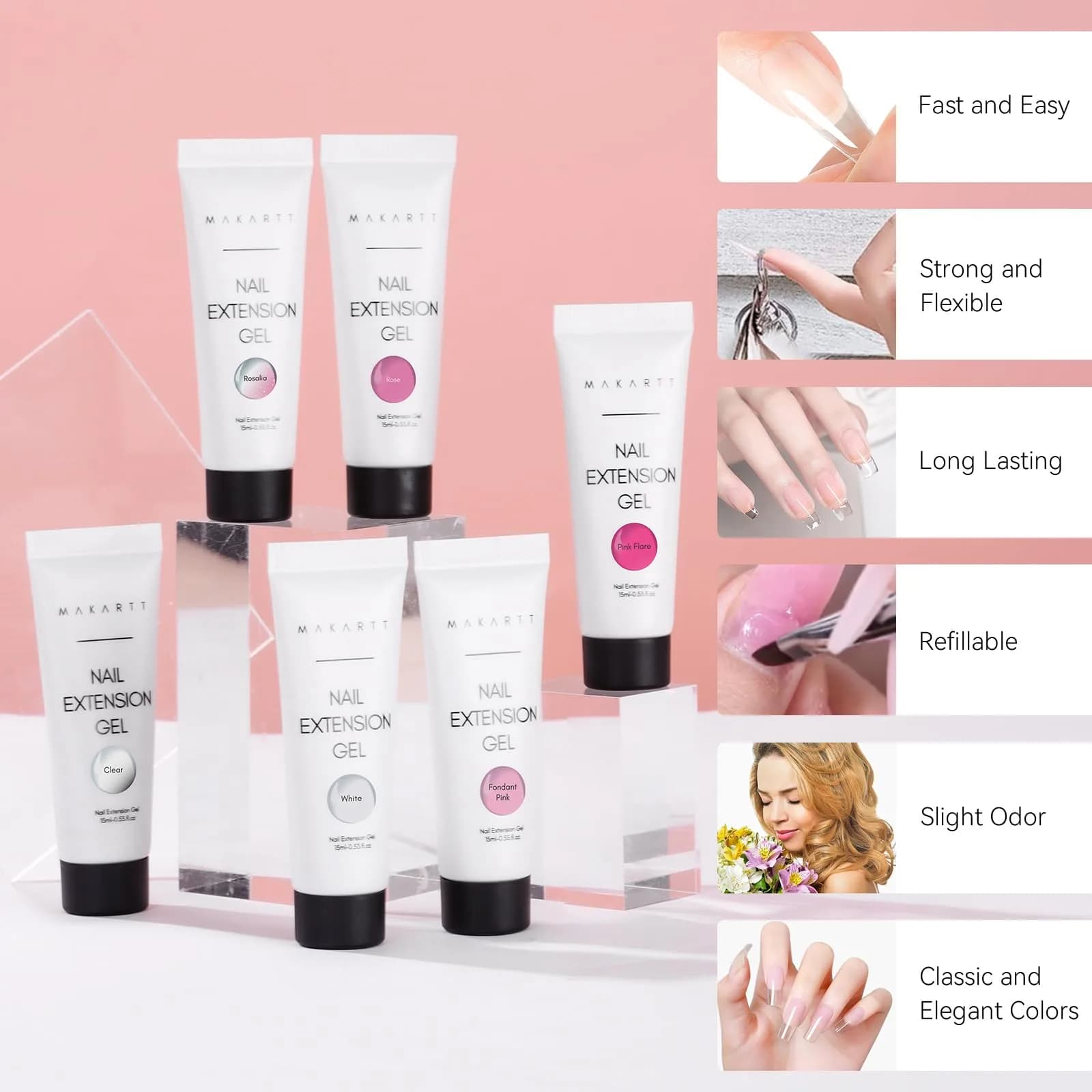 Makartt Poly Nail Gel Set: 6 Colors, Clear Pink White Rose Pink | French Style, Solid Pattern, Glossy Finish - view 5