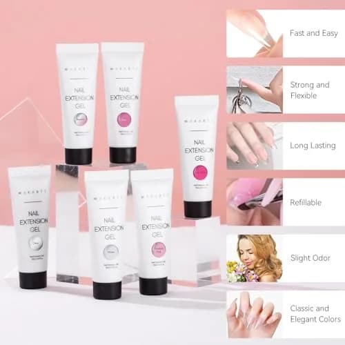 Makartt Poly Nail Gel Set: 6 Colors, Clear Pink White Rose Pink | French Style, Solid Pattern, Glossy Finish thumbnail 5