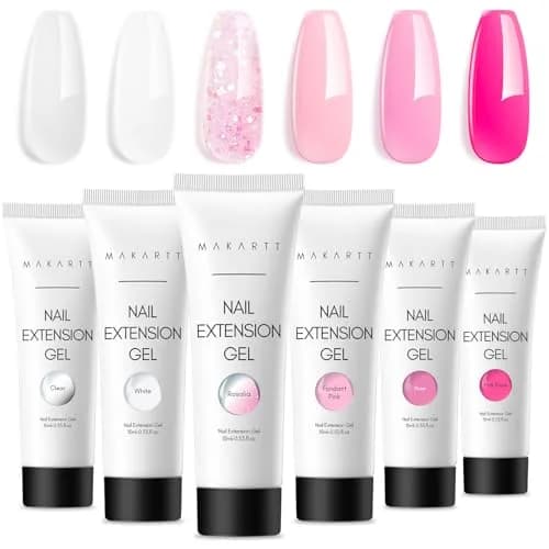 Makartt Poly Nail Gel Set: 6 Colors, Clear Pink White Rose Pink | French Style, Solid Pattern, Glossy Finish thumbnail 1