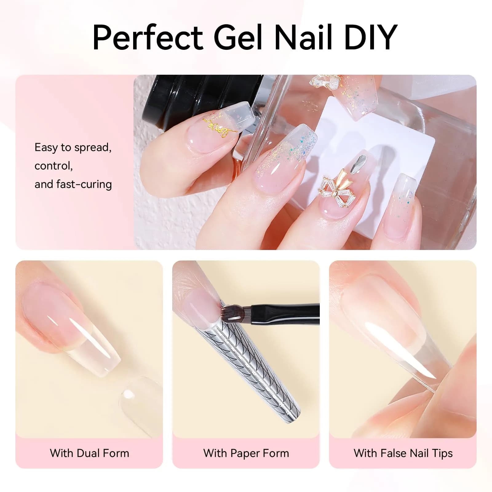 Makartt Poly Nail Gel Set: 6 Colors, Clear Pink White Rose Pink | French Style, Solid Pattern, Glossy Finish - view 8
