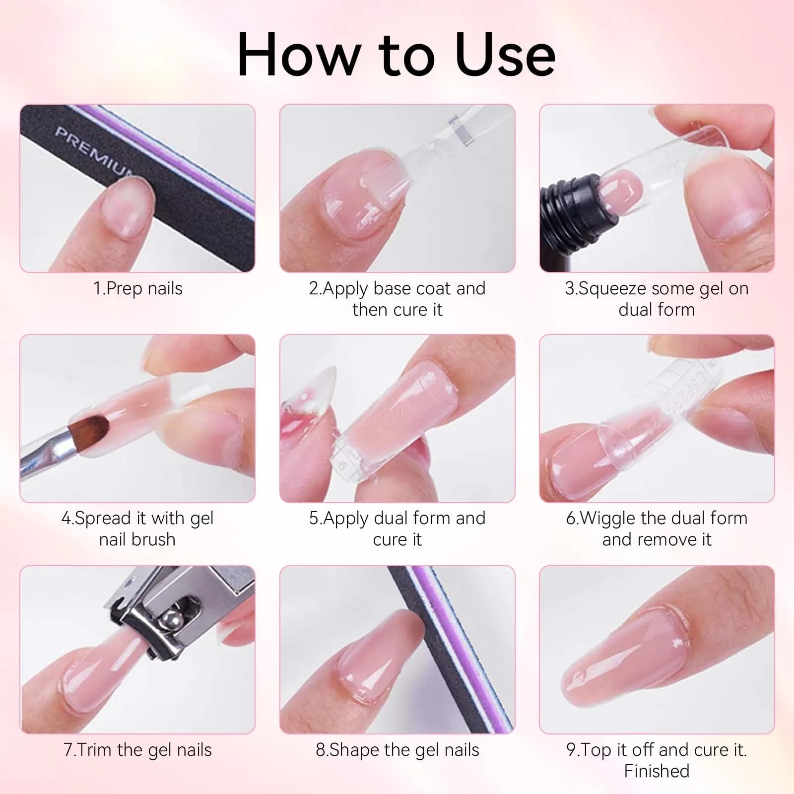 Makartt Poly Nail Gel Set: 6 Colors, Clear Pink White Rose Pink | French Style, Solid Pattern, Glossy Finish - view 9