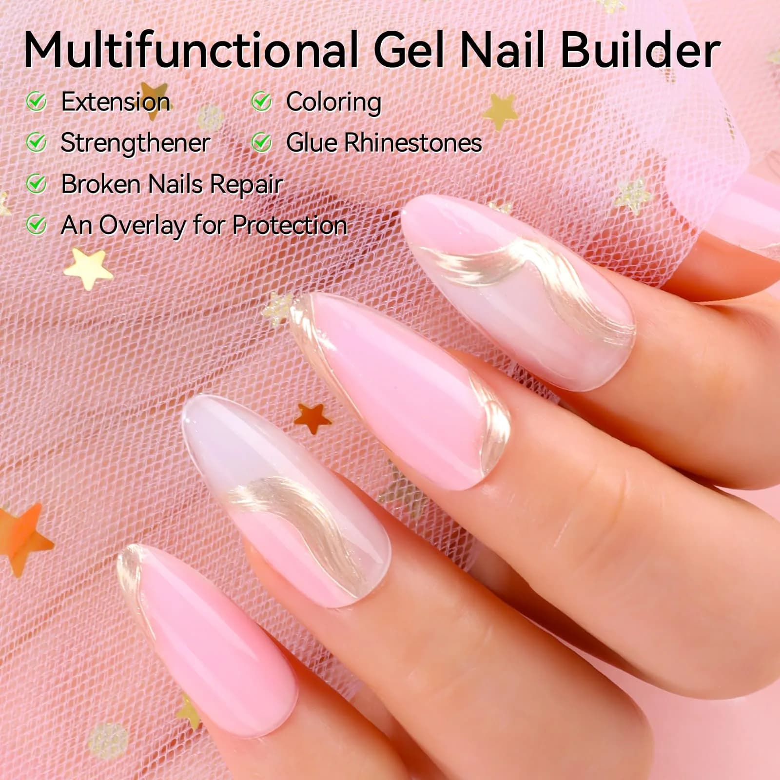 Makartt Hema-Free Poly Nail Gel Kit - Pink Series Colors, 6 Pcs Clear Pink White Rose Pink - view 2