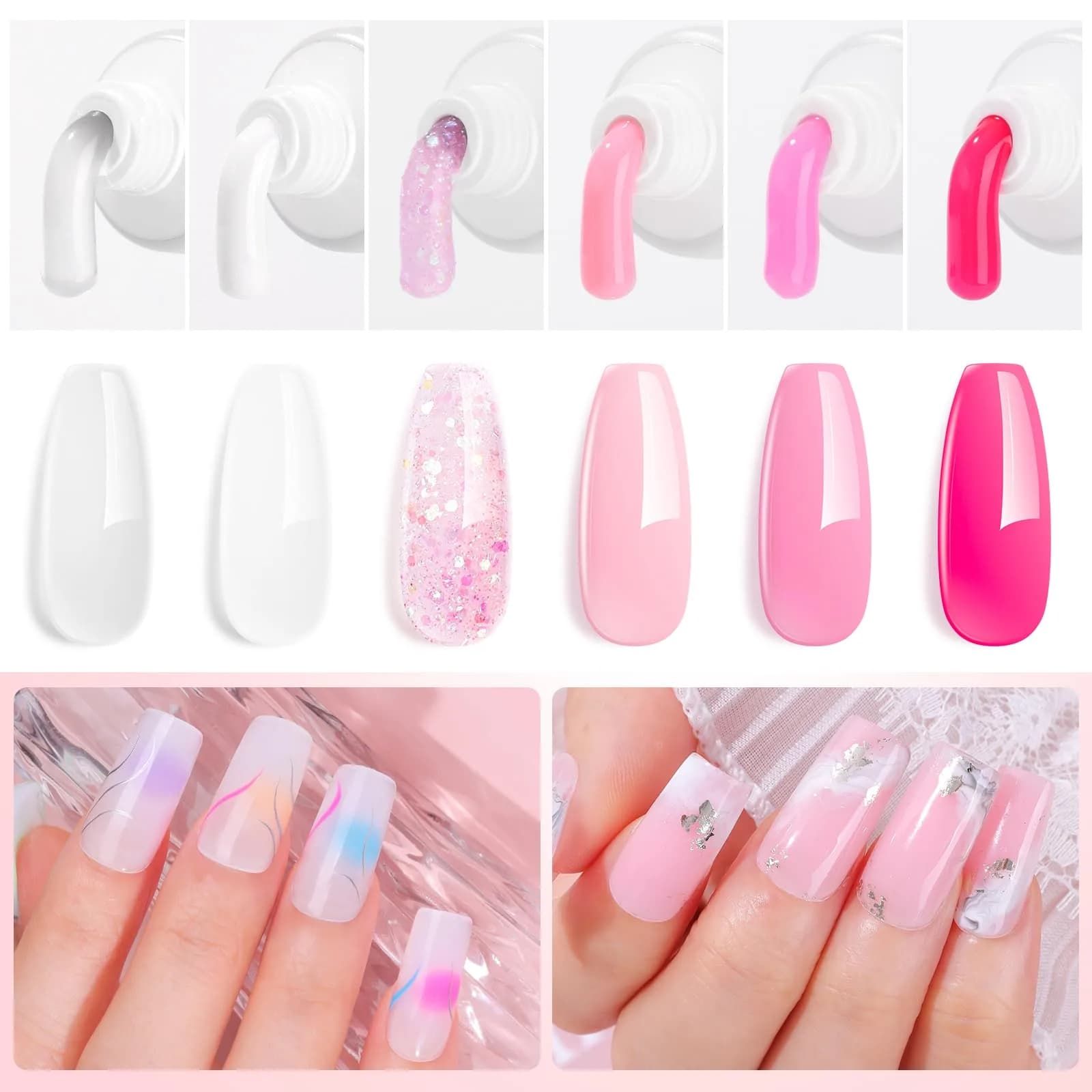 Makartt Hema-Free Poly Nail Gel Kit - Pink Series Colors, 6 Pcs Clear Pink White Rose Pink - view 4
