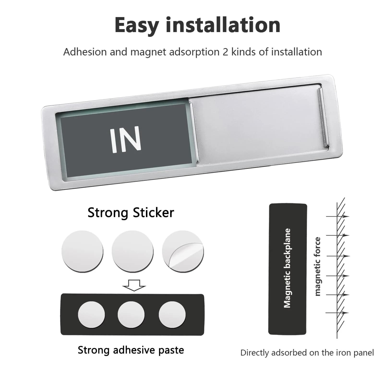 LoYinLo "In or Out" Slider Sign - Grey & White, 18cm x 5cm - view 2