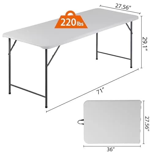 ZenStyle 6 ft Folding Table - 71"x27" Rectangular Portable Plastic Table for Indoor, Outdoor, Camping, Parties & Events | Lightweight Multi-Purpose Utility & Dining Table thumbnail 5