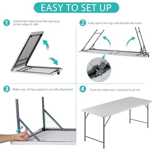 ZenStyle 6 ft Folding Table - 71"x27" Rectangular Portable Plastic Table for Indoor, Outdoor, Camping, Parties & Events | Lightweight Multi-Purpose Utility & Dining Table thumbnail 6