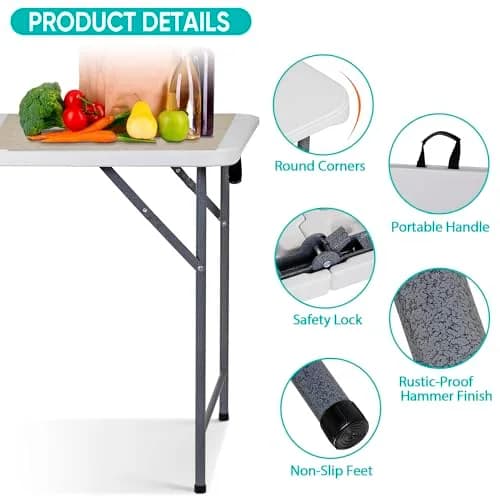 ZenStyle 6 ft Folding Table - 71"x27" Rectangular Portable Plastic Table for Indoor, Outdoor, Camping, Parties & Events | Lightweight Multi-Purpose Utility & Dining Table thumbnail 7