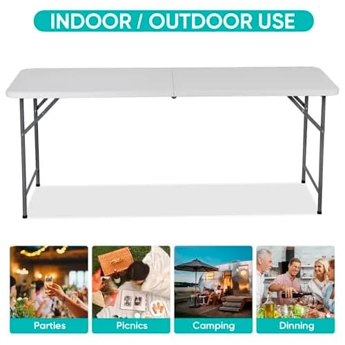 ZenStyle 6 ft Folding Table - 71"x27" Rectangular Portable Plastic Table for Indoor, Outdoor, Camping, Parties & Events | Lightweight Multi-Purpose Utility & Dining Table thumbnail 8