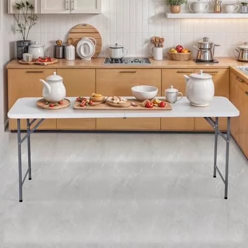 ZenStyle 6 ft Folding Table - 71"x27" Rectangular Portable Plastic Table for Indoor, Outdoor, Camping, Parties & Events | Lightweight Multi-Purpose Utility & Dining Table thumbnail 2
