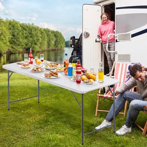 ZenStyle 6 ft Folding Table - 71"x27" Rectangular Portable Plastic Table for Indoor, Outdoor, Camping, Parties & Events | Lightweight Multi-Purpose Utility & Dining Table thumbnail 3
