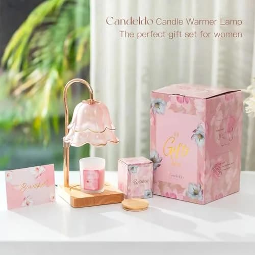 Candeldo Pink Floral Glass Candle Warmer Lamp Gift Set with Timer & Scented Candle | 38 cm (15 inches) Height Adjustable thumbnail 5