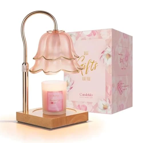 Candeldo Pink Floral Glass Candle Warmer Lamp Gift Set with Timer & Scented Candle | 38 cm (15 inches) Height Adjustable thumbnail 1
