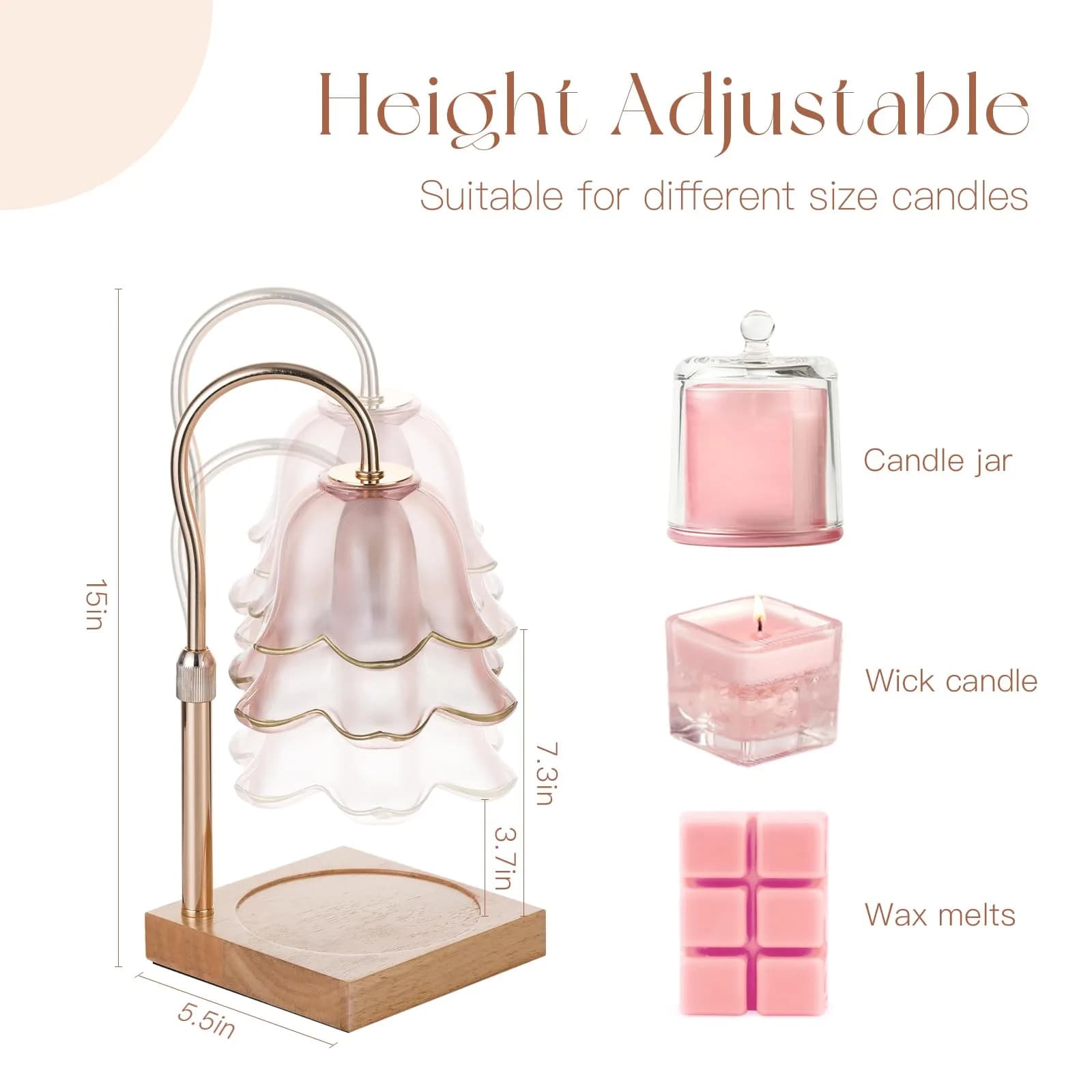 Candeldo Pink Floral Glass Candle Warmer Lamp Gift Set with Timer & Scented Candle | 38 cm (15 inches) Height Adjustable - view 2