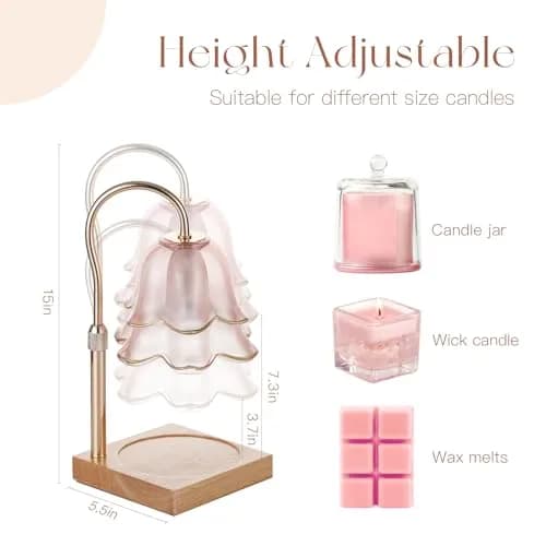 Candeldo Pink Floral Glass Candle Warmer Lamp Gift Set with Timer & Scented Candle | 38 cm (15 inches) Height Adjustable thumbnail 2