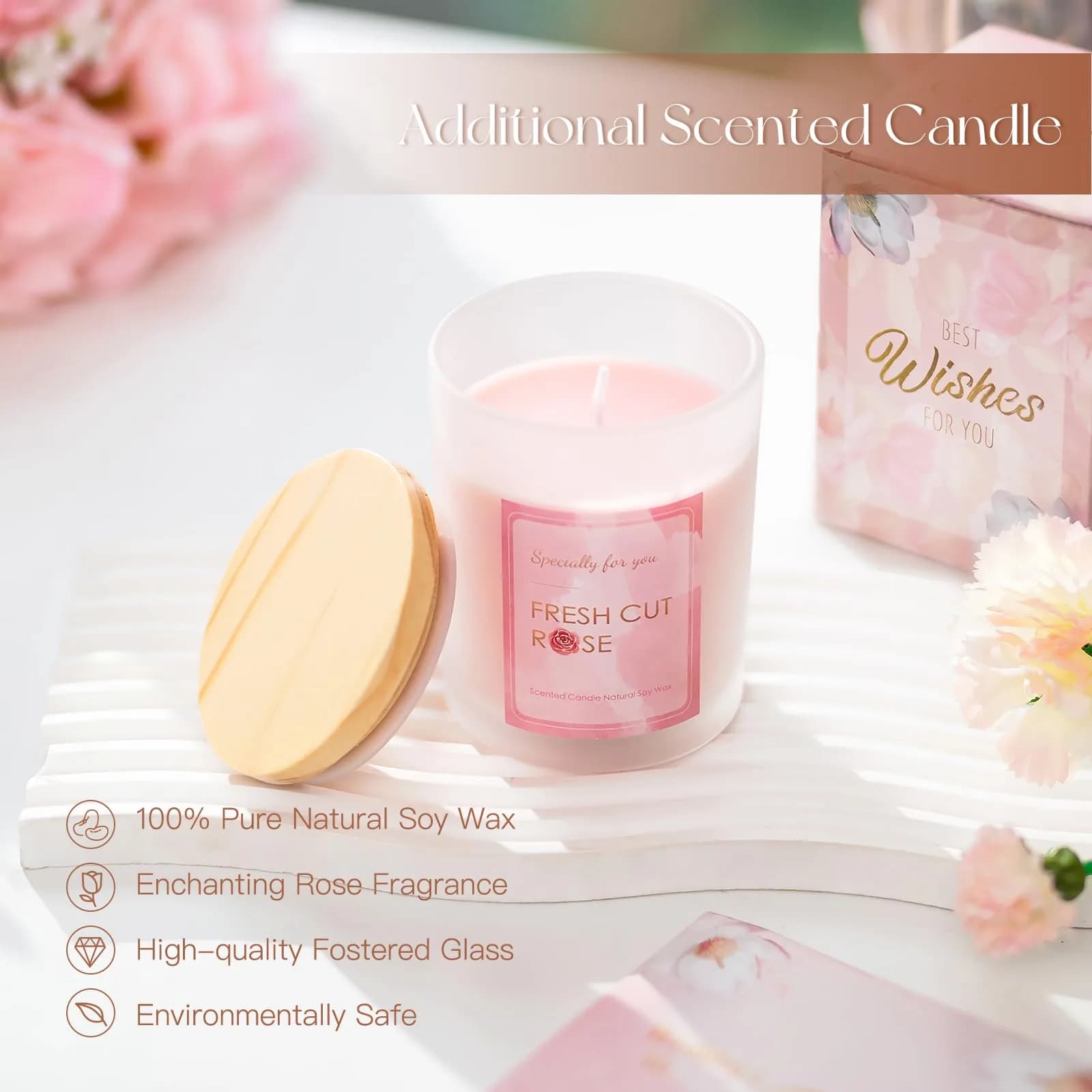 Candeldo Pink Floral Glass Candle Warmer Lamp Gift Set with Timer & Scented Candle | 38 cm (15 inches) Height Adjustable - view 3