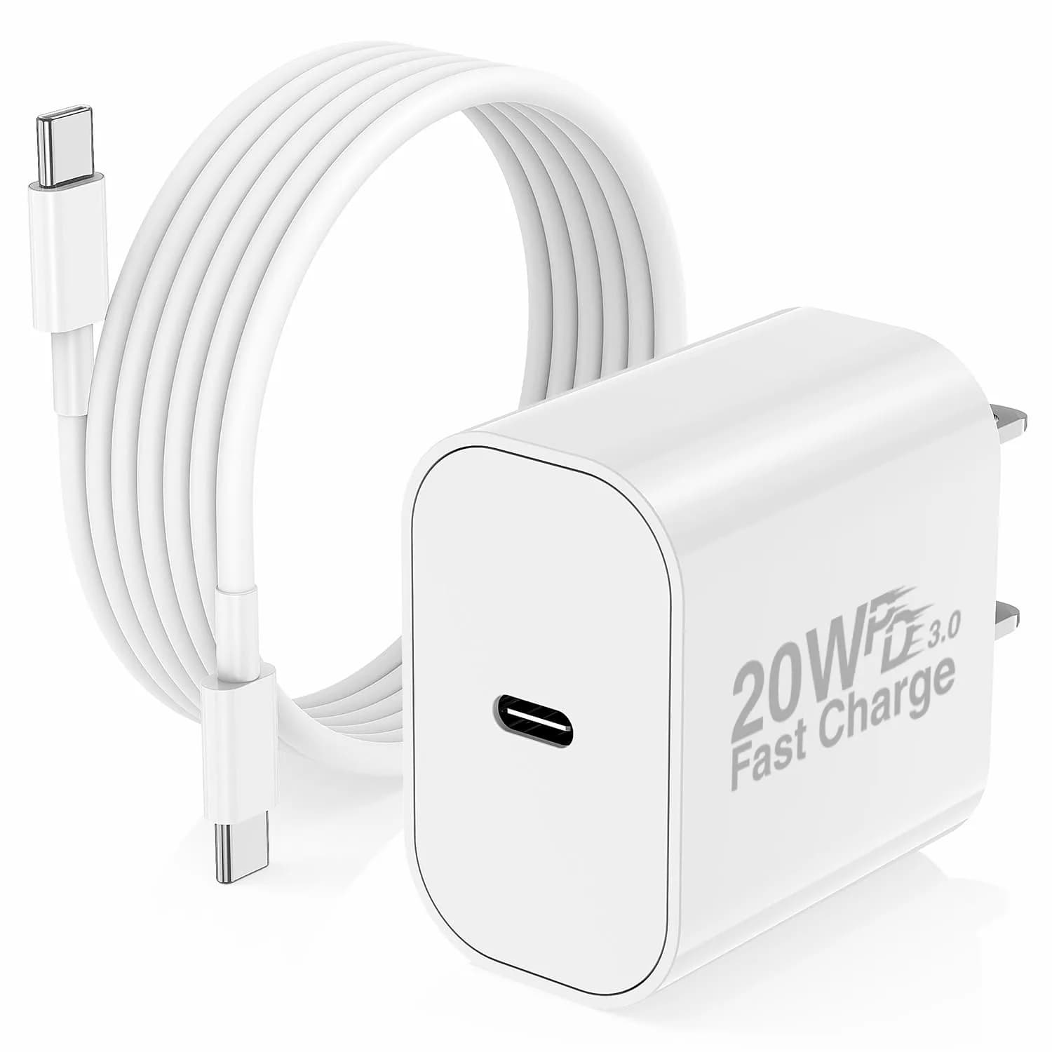 Cerdeti 20W USB-C PD Fast Charger & 6ft Cable Set | 220V Compatible, 2.4A Output