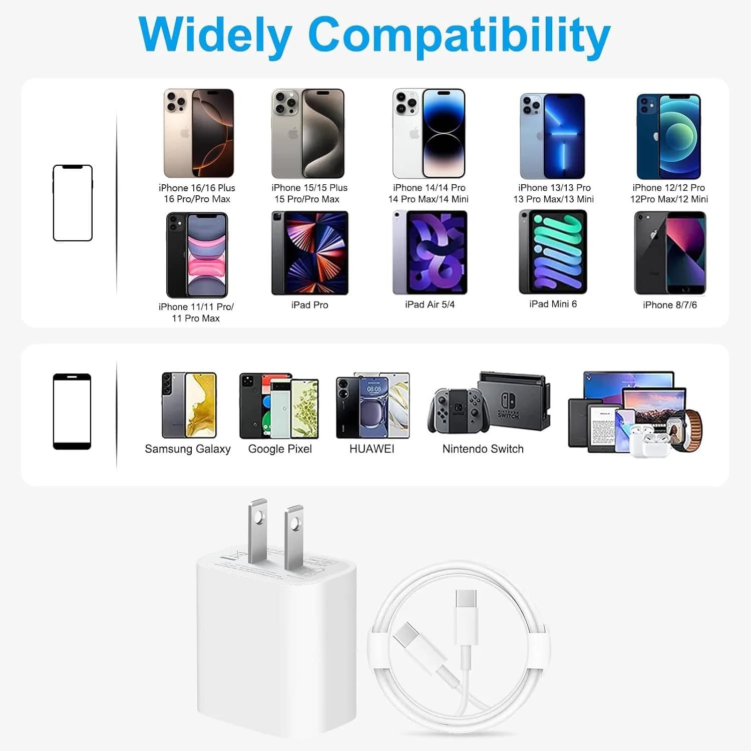 Cerdeti 20W USB-C PD Fast Charger & 10ft Cable Set | 220V Compatible for iPhone, iPad, Pixel, Samsung - view 7
