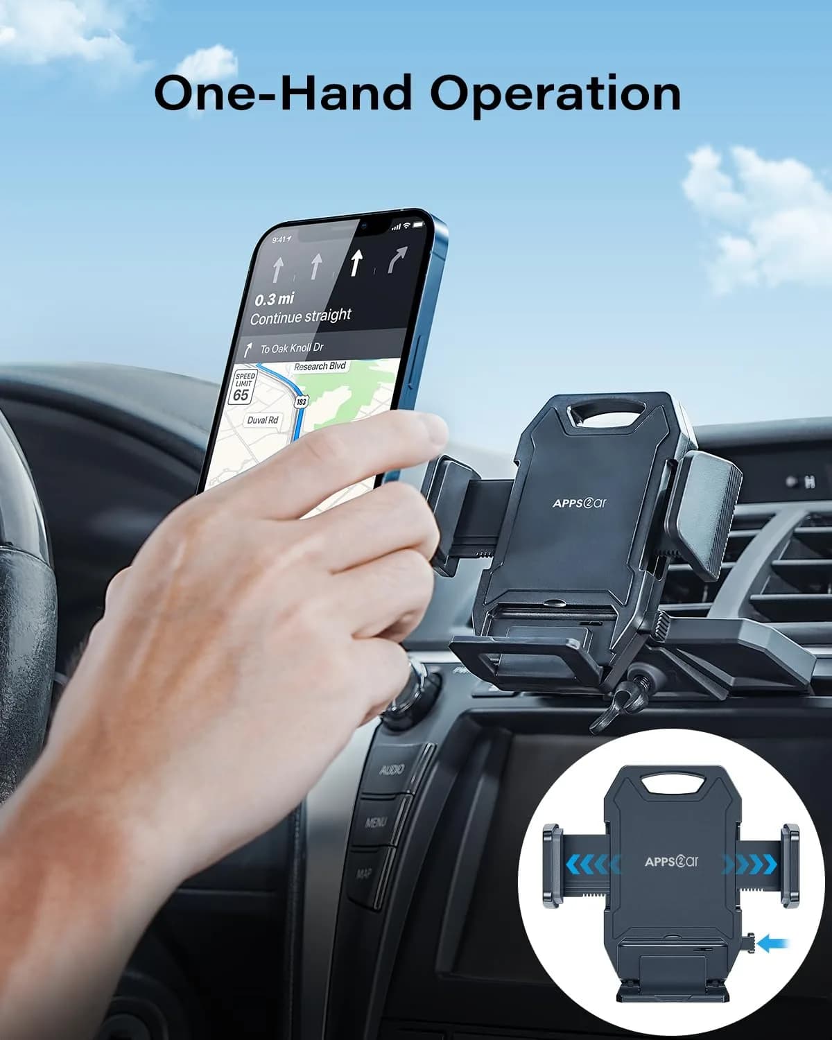 APPS2Car Sturdy CD Slot Phone Mount with Upgraded Wireless Charger 15W | One-Hand Operation, Hands-Free Car Phone Holder Compatible with iPhone 17 Pro Max Plus 16 15 14 13 12 11, Samsung S25 S24 S23 - view 2