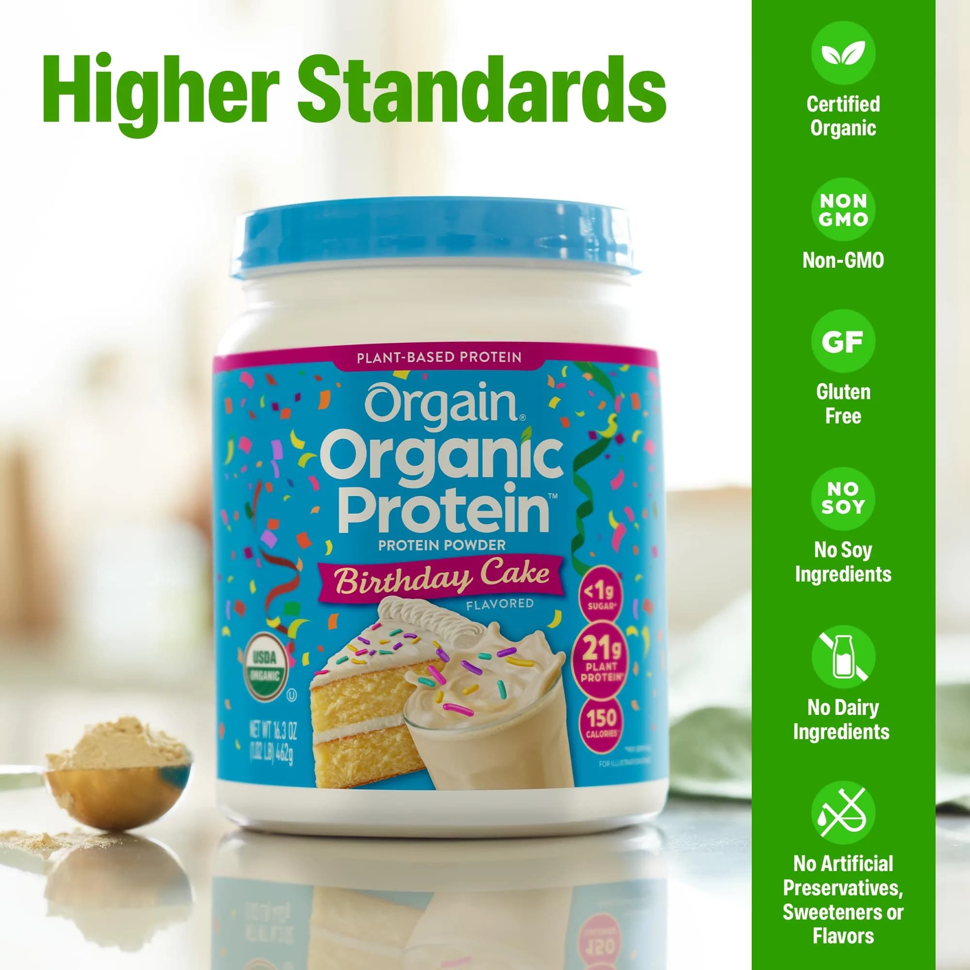 Orgain Organic Vegan 21g Protein Powder Birthday Cake 463g (1.02 lb) | Plant-Based Protein for Smoothies & Baking - view 4