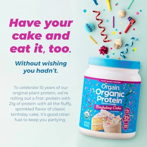 Orgain Organic Vegan 21g Protein Powder Birthday Cake 463g (1.02 lb) | Plant-Based Protein for Smoothies & Baking thumbnail 7