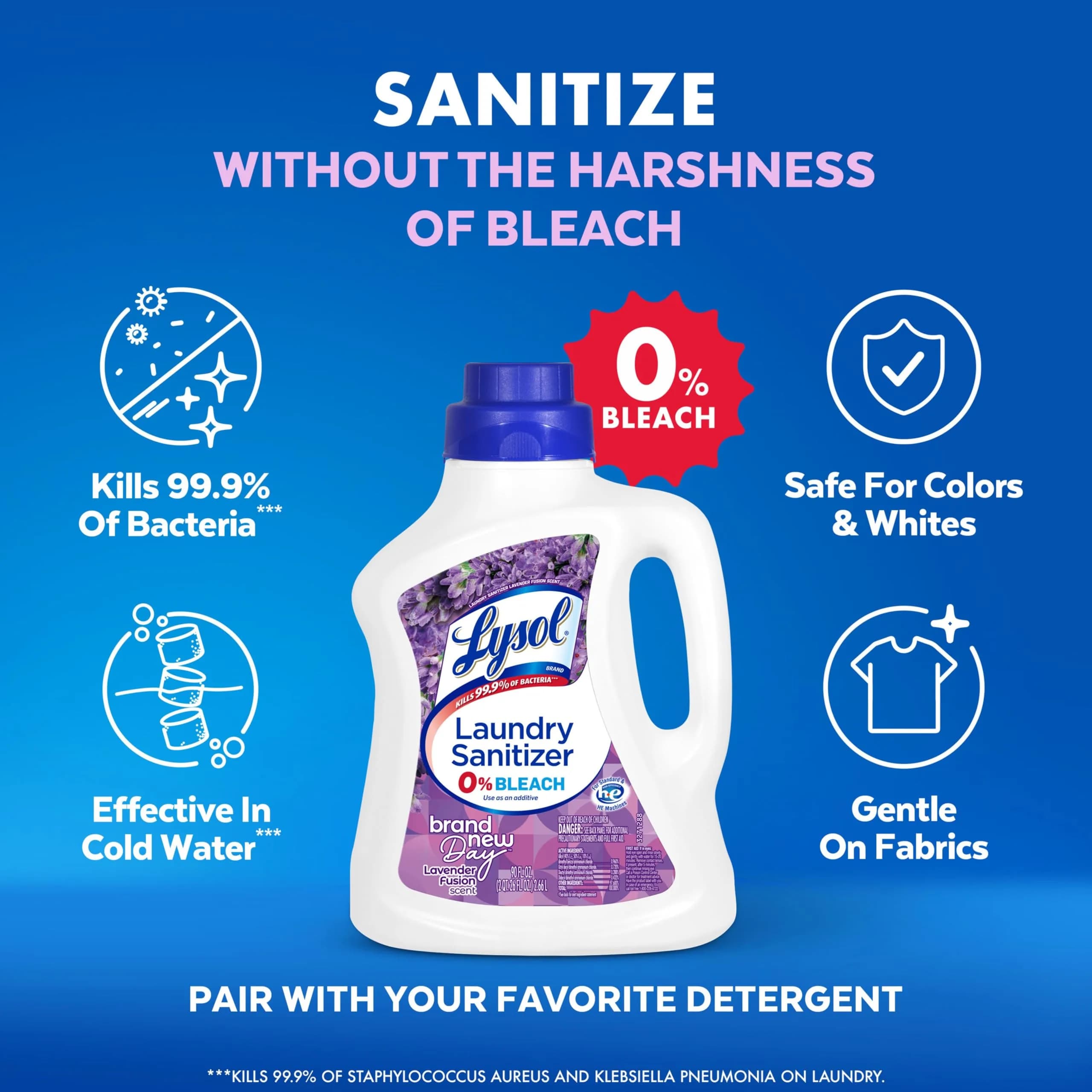 Lysol Disinfectant Laundry Sanitizer & Scent Booster Lavender Fusion 90 Fl Oz (2.66 L) | Kills 99.9% Bacteria & Viruses - view 5