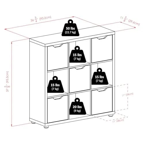 Winsome Julian 3x3 Storage Cabinet | White Composite Wood with 9 Compartments for Living Room & Home Office thumbnail 6