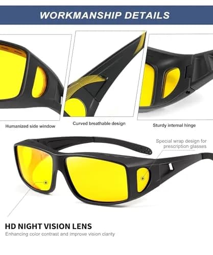 KALIYADI Night Vision Glasses Fit Over Glasses Wrap-Around HD Polarized for Driving (3-Pack, Medium) thumbnail 3