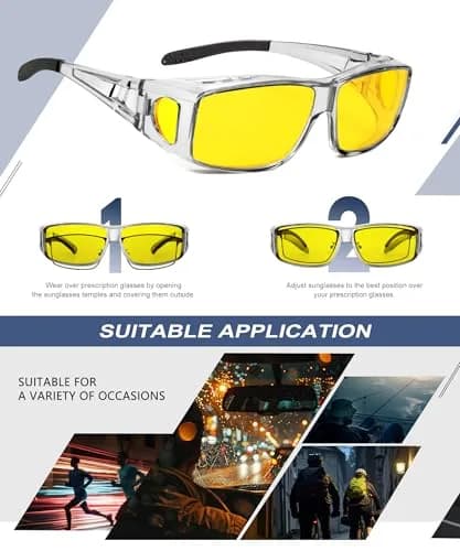 KALIYADI Night-Vision-Glasses Fit-Over-Glasses Wrap-Around for Night Driving | Anti Glare HD Polarized thumbnail 6