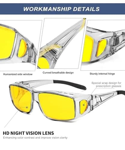 KALIYADI Night-Vision-Glasses Fit-Over-Glasses Wrap-Around for Night Driving | Anti Glare HD Polarized thumbnail 3