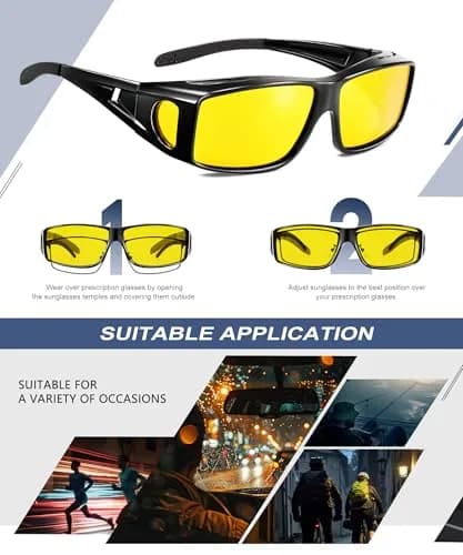 KALIYADI Night-Vision-Glasses Fit-Over-Glasses Wrap-Around for Night Driving | Anti Glare HD Polarized thumbnail 6