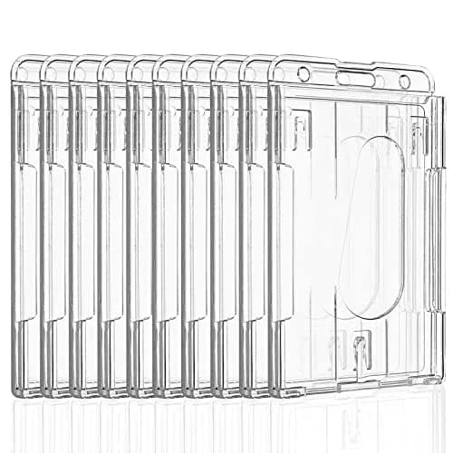 Pawfly 50 Pack Vertical 2-Card Badge Holder with Thumb Slot Hard Transparent PC Case Protector | Easy Access for Office School IDs thumbnail 1