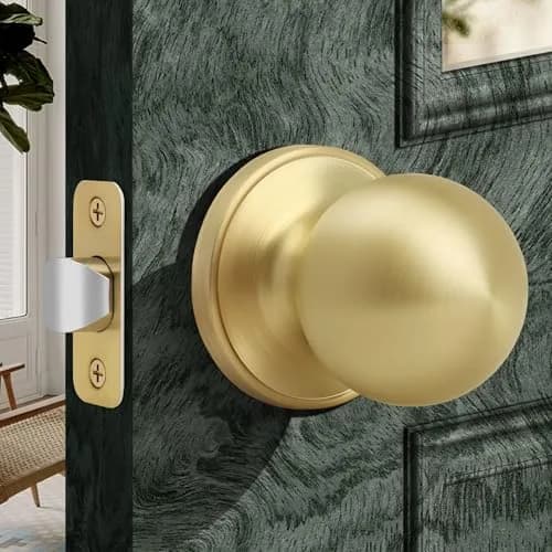 Moquin Passage Door Knob Without Lock or Key | Satin Brass, Round Ball, Interior Use thumbnail 1
