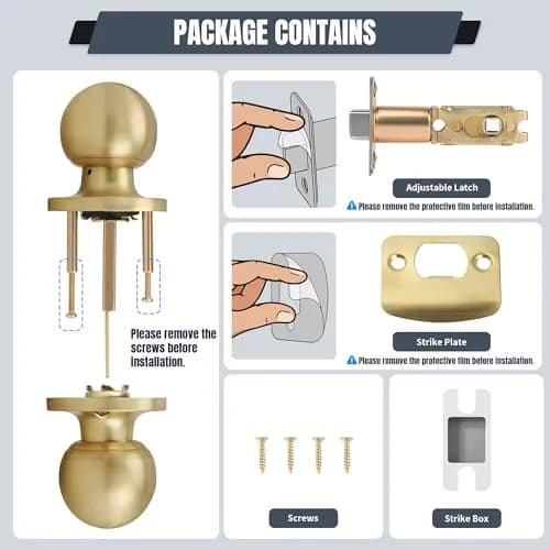 Moquin Passage Door Knob Without Lock or Key | Satin Brass, Round Ball, Interior Use thumbnail 5