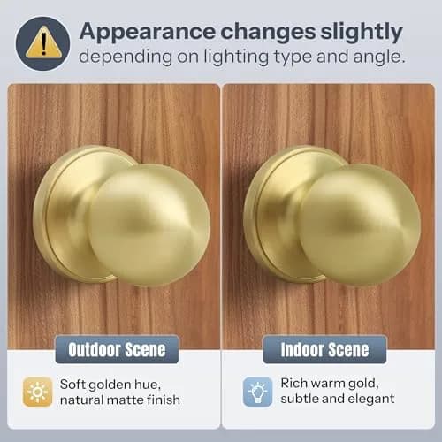 Moquin Passage Door Knob Without Lock or Key | Satin Brass, Round Ball, Interior Use thumbnail 6