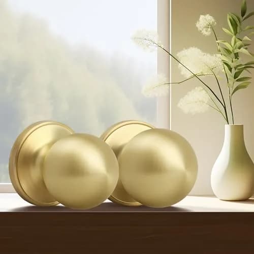Moquin Passage Door Knob Without Lock or Key | Satin Brass, Round Ball, Interior Use thumbnail 8