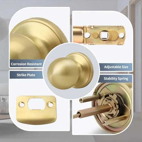 Moquin Passage Door Knob Without Lock or Key | Satin Brass, Round Ball, Interior Use thumbnail 2