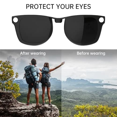 HIBLOKS Polarized Clip-on Sunglasses for Ray-Ban Meta Wayfarer RW4006/RW4012 (50-22) — Yellow+Brown Lenses, Shiny Black Frame, 2-Pack thumbnail 4