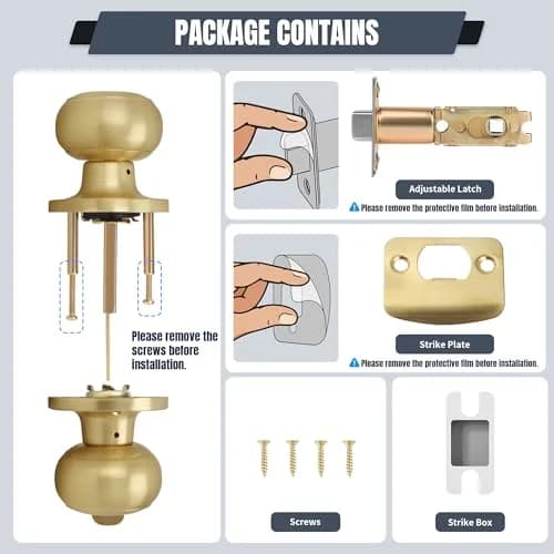 Moquin Privacy Door Knob with Lock, Keyless Interior Flat Ball Door Knob, Satin Brass (1 Pack) thumbnail 5